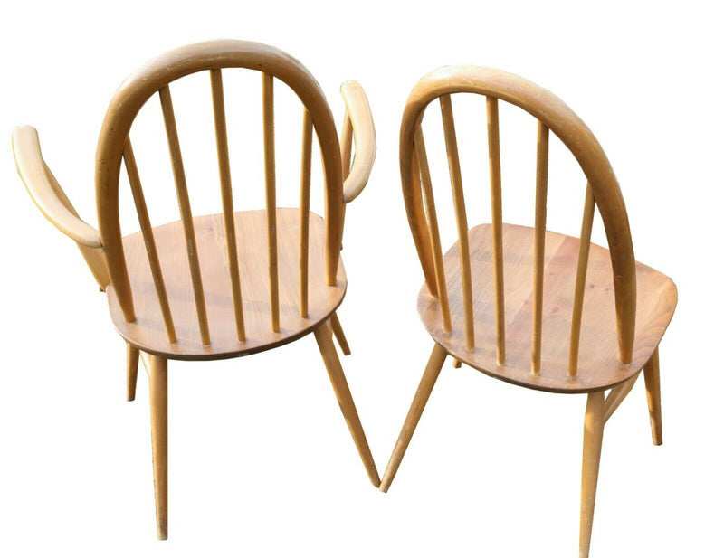ERCOL - SET OF 4 BEECH/ELM BLONDE QUAKER WINDSOR DINING CARVER CHAIRS 365 &amp; 365A