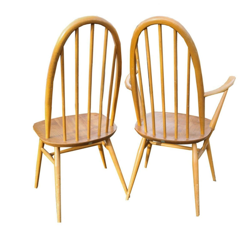ERCOL - SET OF 4 BEECH/ELM BLONDE QUAKER WINDSOR DINING CARVER CHAIRS 365 &amp; 365A