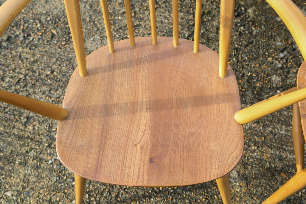 ERCOL - SET OF 4 BEECH/ELM BLONDE QUAKER WINDSOR DINING CARVER CHAIRS 365 &amp; 365A