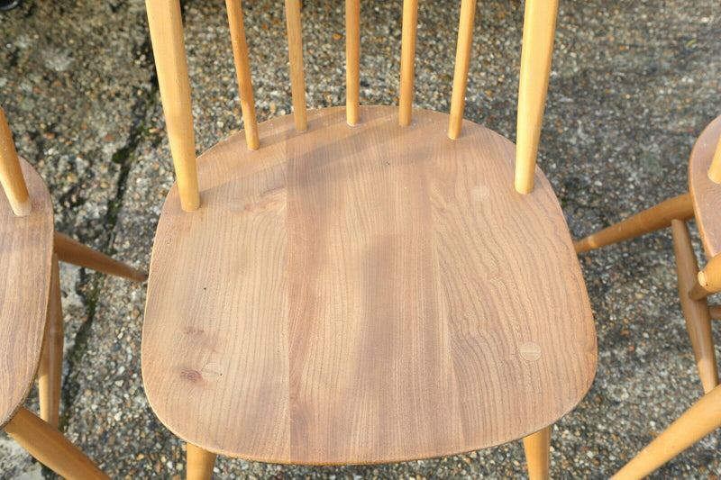 ERCOL - SET OF 4 BEECH/ELM BLONDE QUAKER WINDSOR DINING CARVER CHAIRS 365 &amp; 365A