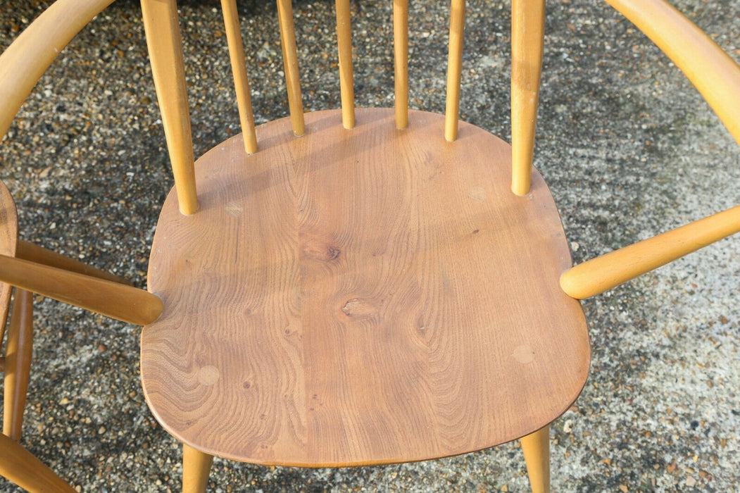 ERCOL - SET OF 4 BEECH/ELM BLONDE QUAKER WINDSOR DINING CARVER CHAIRS 365 &amp; 365A