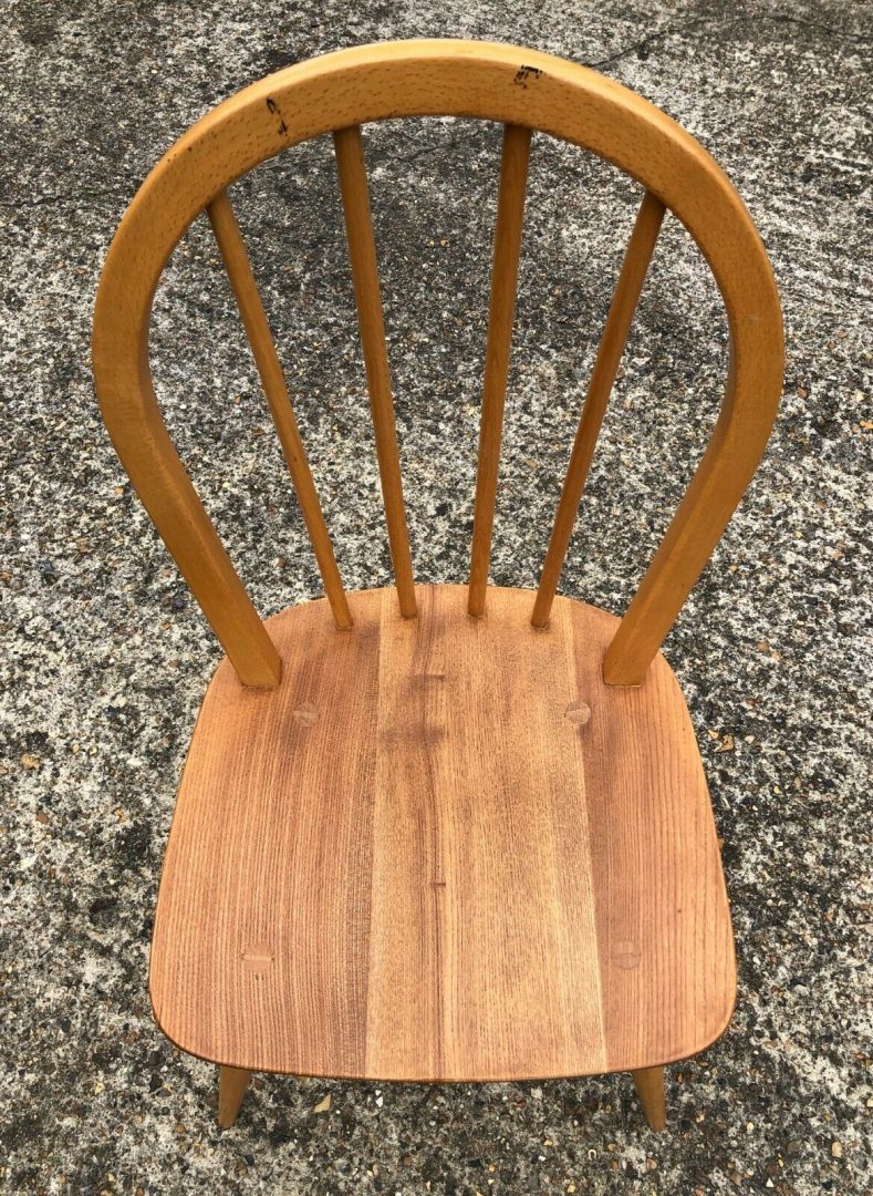 ERCOL - SET OF 6 BEECH/ELM BLONDE WINDSOR HOOP BACK DINING CHAIRS, MODEL 400