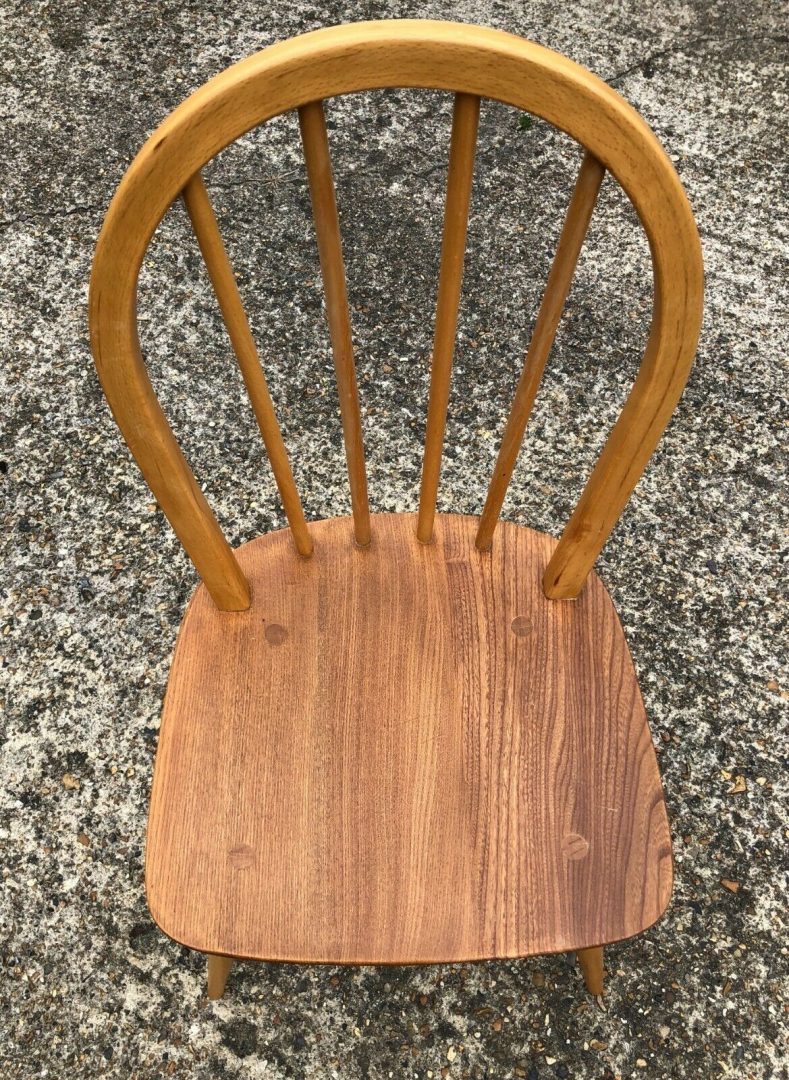 ERCOL - SET OF 6 BEECH/ELM BLONDE WINDSOR HOOP BACK DINING CHAIRS, MODEL 400
