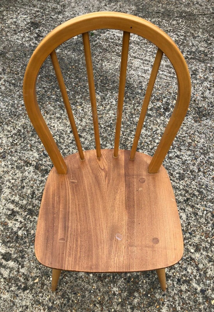 ERCOL - SET OF 6 BEECH/ELM BLONDE WINDSOR HOOP BACK DINING CHAIRS, MODEL 400