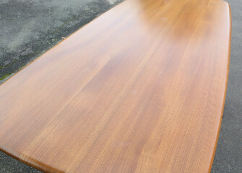 ERCOL - MID-CENTURY BEECH/ELM BLONDE PLANK TOP DINING TABLE, MODEL 382
