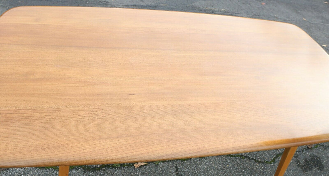 ERCOL - MID-CENTURY BEECH/ELM BLONDE PLANK TOP DINING TABLE, MODEL 382