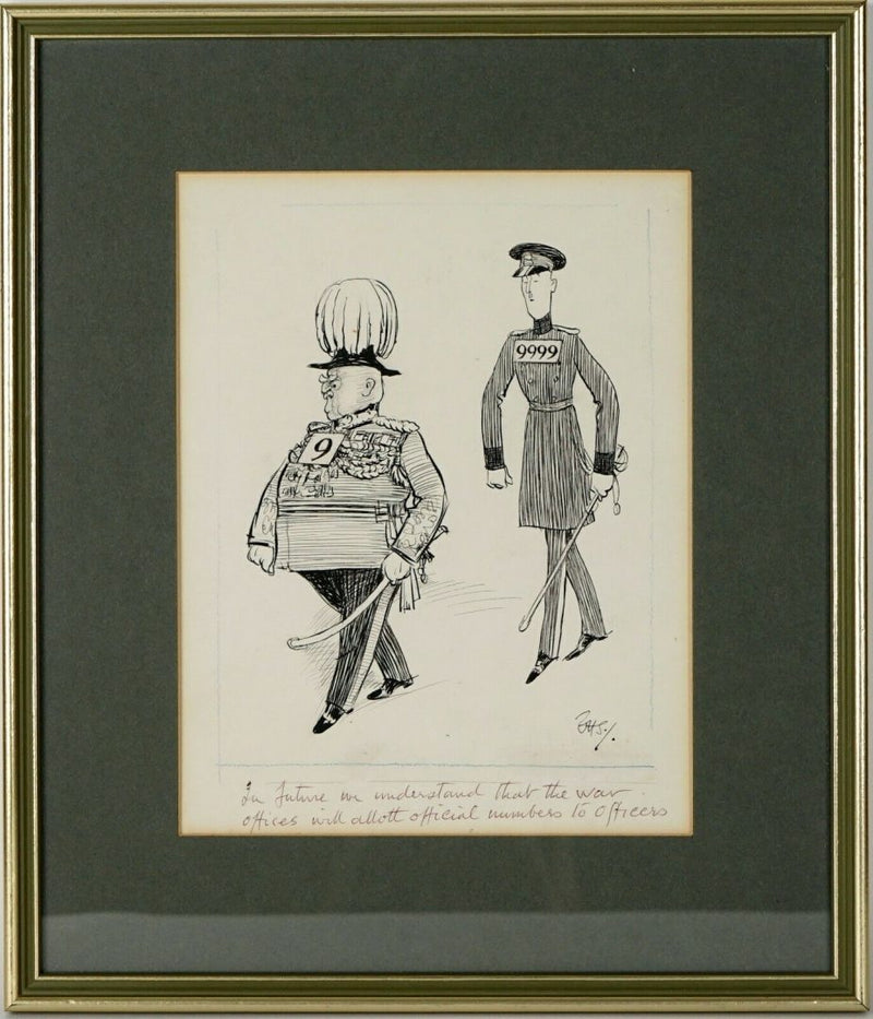 ERNEST HOWARD SHEPARD 'NUMBERS TO OFFICERS' PEN &amp; INK DRAWING SKETCH