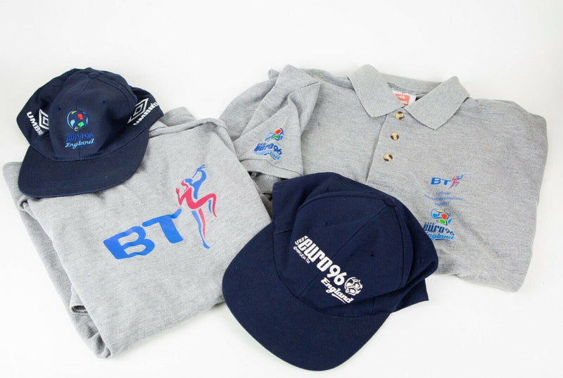 EURO 96 - 1996 ENGLAND FOOTBALL BT UNIFORM POLO SHIRTS (M) &amp; UMBRO McDONALDS CAP