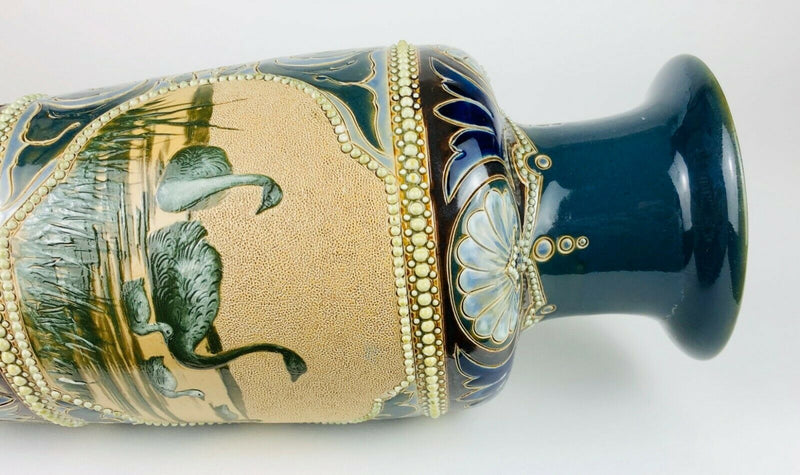 FLORENCE BARLOW for DOULTON LAMBETH - LARGE SWANS &amp; GEESE STONEWARE VASE 3603