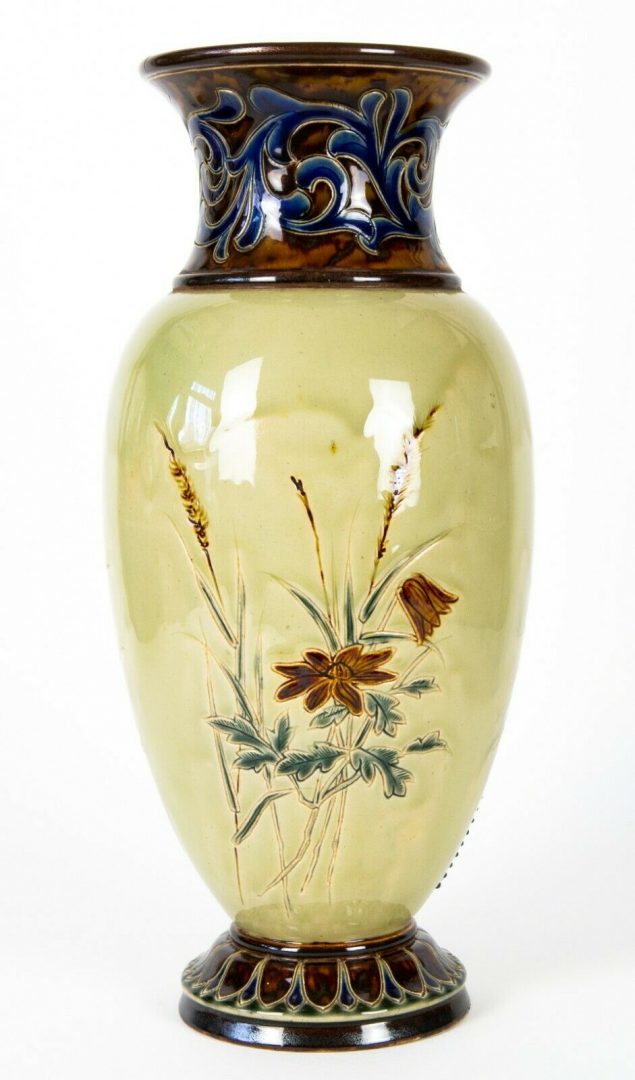FLORENCE BARLOW for DOULTON LAMBETH - c1886 LARGE PHEASANT FOLIAGE STONEWARE VASE
