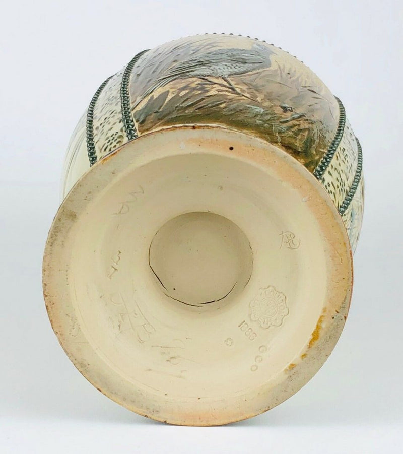 FLORENCE BARLOW for DOULTON LAMBETH - c1886 LARGE PHEASANT FOLIAGE STONEWARE VASE