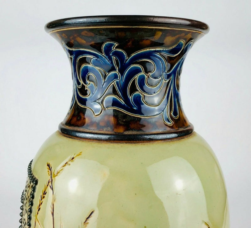 FLORENCE BARLOW for DOULTON LAMBETH - c1886 LARGE PHEASANT FOLIAGE STONEWARE VASE