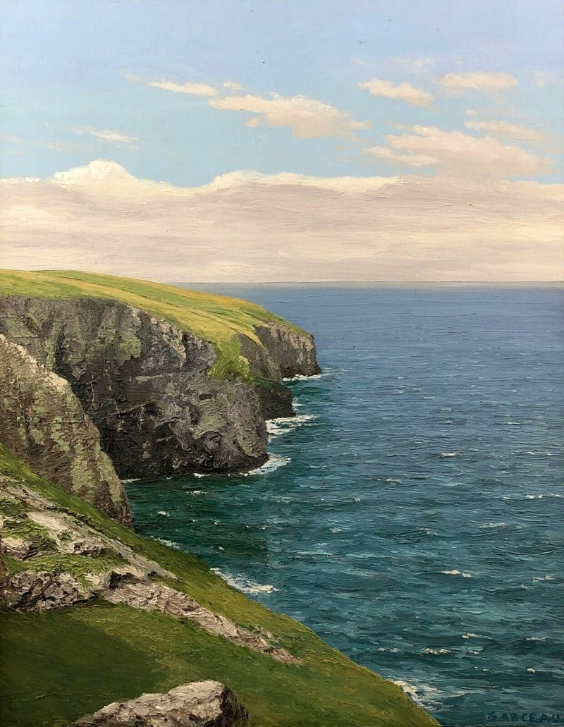 G A GARCEAU 'CLIFF AT CRUMBER' CORNISH COASTAL SCENE STUDY, OIL ON CANVAS SIGNED