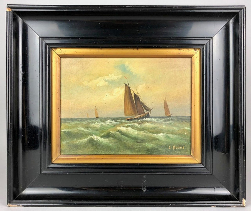G. NOONE - FISHING BOATS COASTAL MARINE SCENE SEASCAPE, SIGNED OIL ON BOARD PAIR