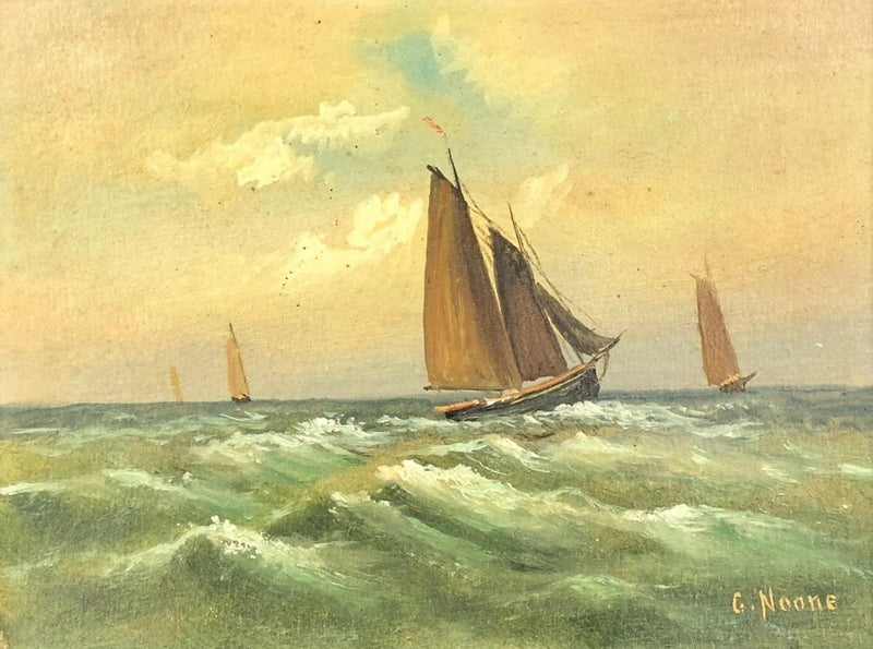 G. NOONE - FISHING BOATS COASTAL MARINE SCENE SEASCAPE, SIGNED OIL ON BOARD PAIR