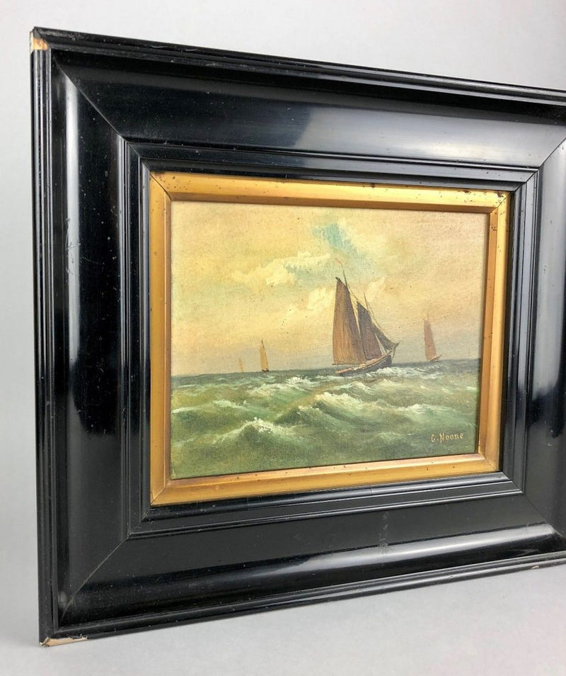 G. NOONE - FISHING BOATS COASTAL MARINE SCENE SEASCAPE, SIGNED OIL ON BOARD PAIR