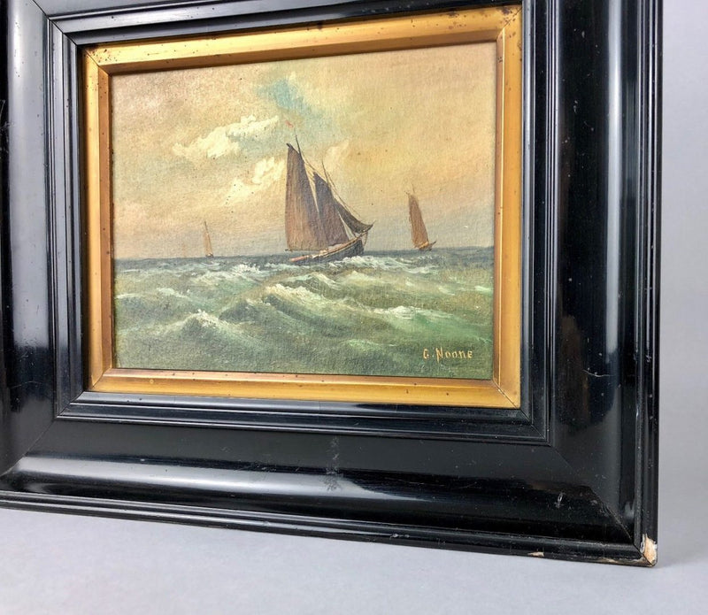 G. NOONE - FISHING BOATS COASTAL MARINE SCENE SEASCAPE, SIGNED OIL ON BOARD PAIR