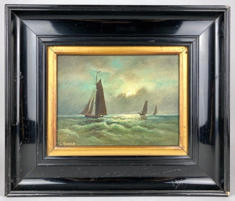 G. NOONE - FISHING BOATS COASTAL MARINE SCENE SEASCAPE, SIGNED OIL ON BOARD PAIR