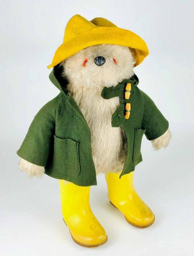 GABRIELLE DESIGNS -PADDINGTON BEAR- c1972 TEDDY BEAR & YELLOW HAT DUNLOP BOOTS COAT