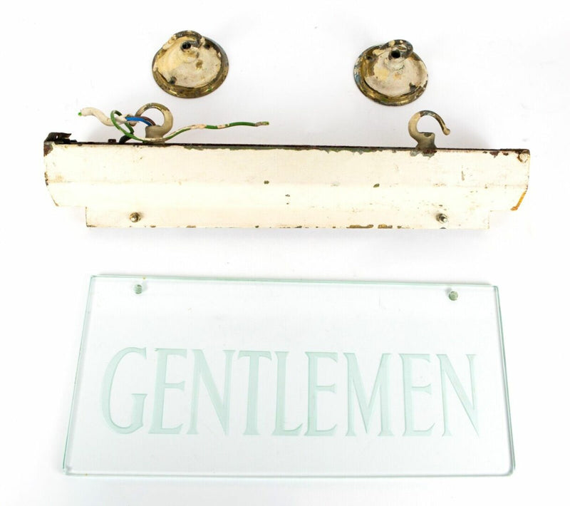 GENTLEMEN - VINTAGE GLASS CINEMA THEATRE FOYER STATION WAITING ROOM DISPLAY SIGN