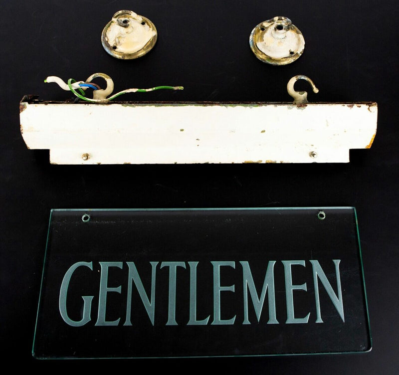 GENTLEMEN - VINTAGE GLASS CINEMA THEATRE FOYER STATION WAITING ROOM DISPLAY SIGN