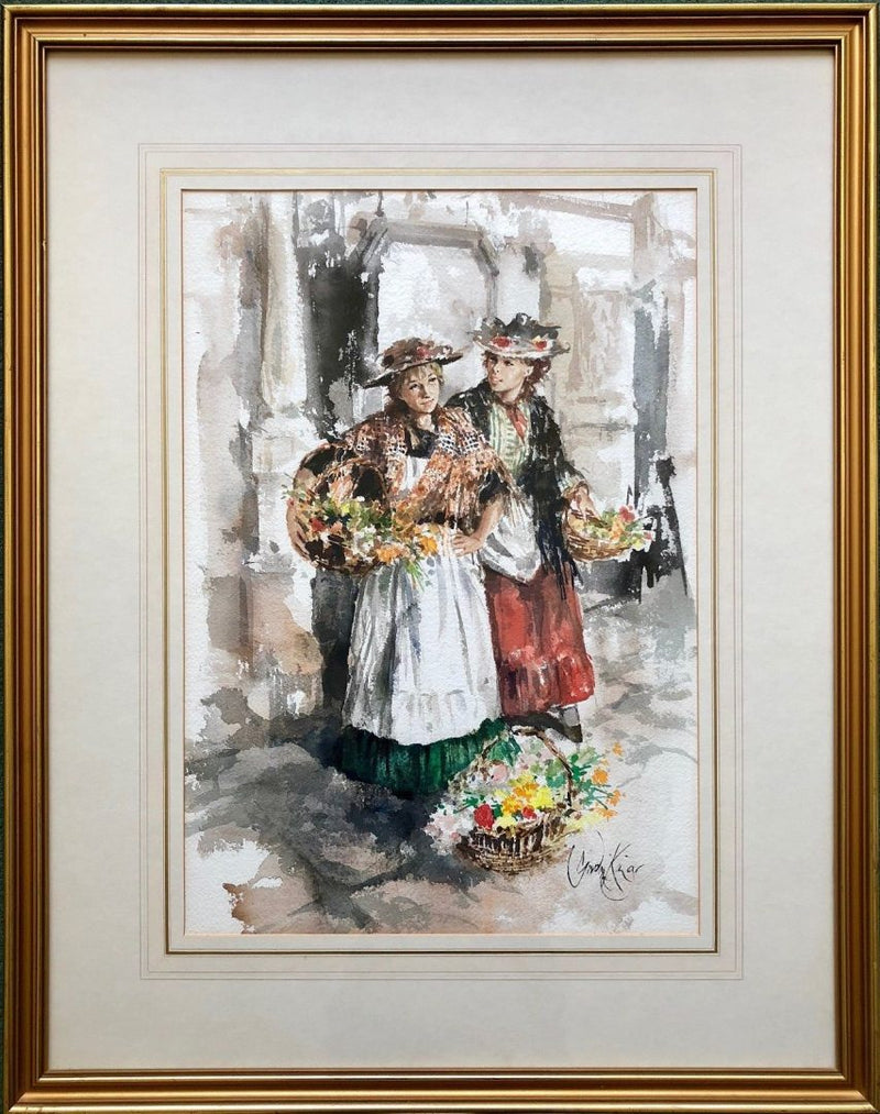 GORDON KING - FLOWER SELLER, WATERCOLOUR PAINTING, SIGNED