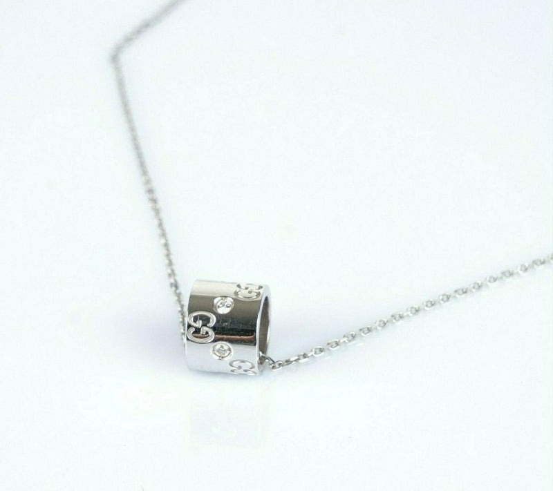 GUCCI - ITALIAN DESIGNER 18ct WHITE GOLD &amp; DIAMOND SET PENDANT ON 18ct GOLD CHAIN