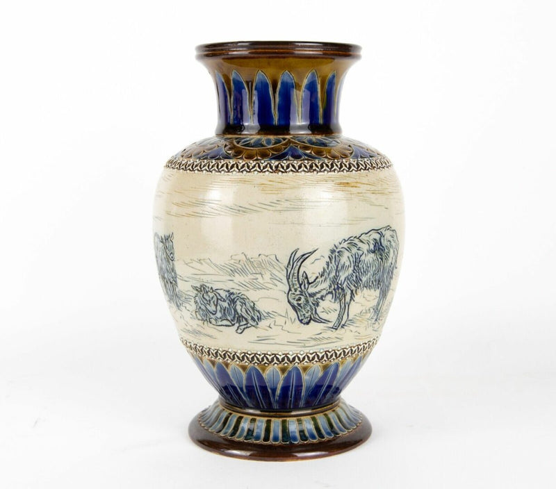 HANNAH BARLOW for DOULTON LAMBETH, GOATS CATTLE GRAZING LANDSCAPE STONEWARE VASE