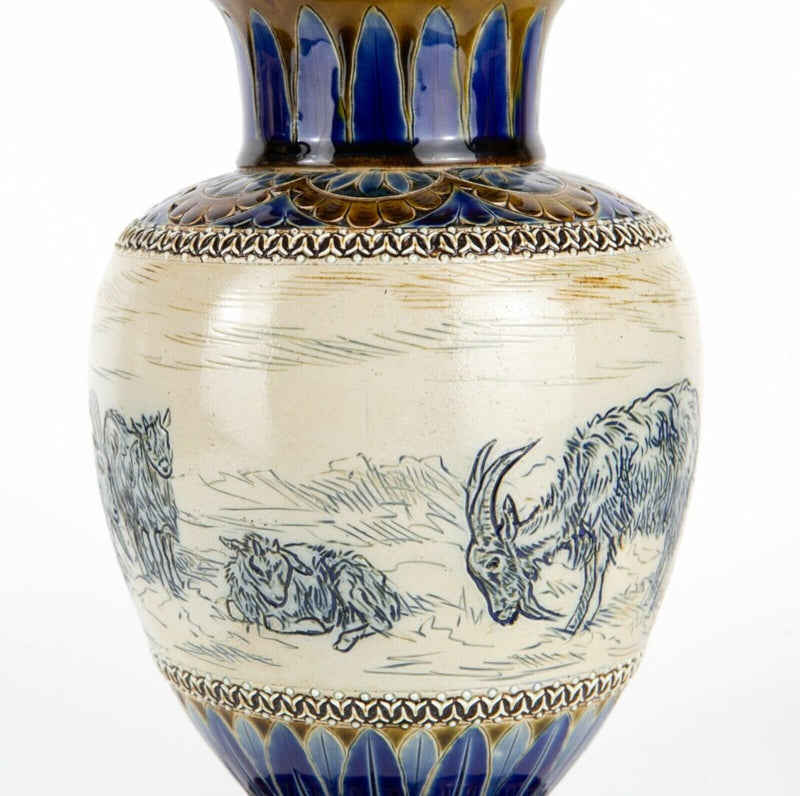 HANNAH BARLOW for DOULTON LAMBETH, GOATS CATTLE GRAZING LANDSCAPE STONEWARE VASE