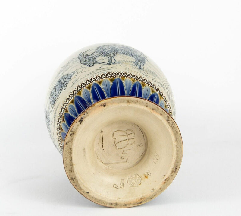 HANNAH BARLOW for DOULTON LAMBETH, GOATS CATTLE GRAZING LANDSCAPE STONEWARE VASE