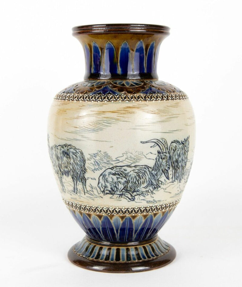 HANNAH BARLOW for DOULTON LAMBETH, GOATS CATTLE GRAZING LANDSCAPE STONEWARE VASE