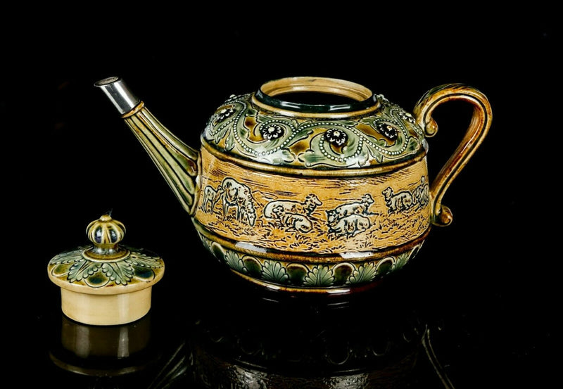 HANNAH BARLOW for DOULTON LAMBETH, SHEEP GRAZING LANDSCAPE, STONEWARE TEAPOT