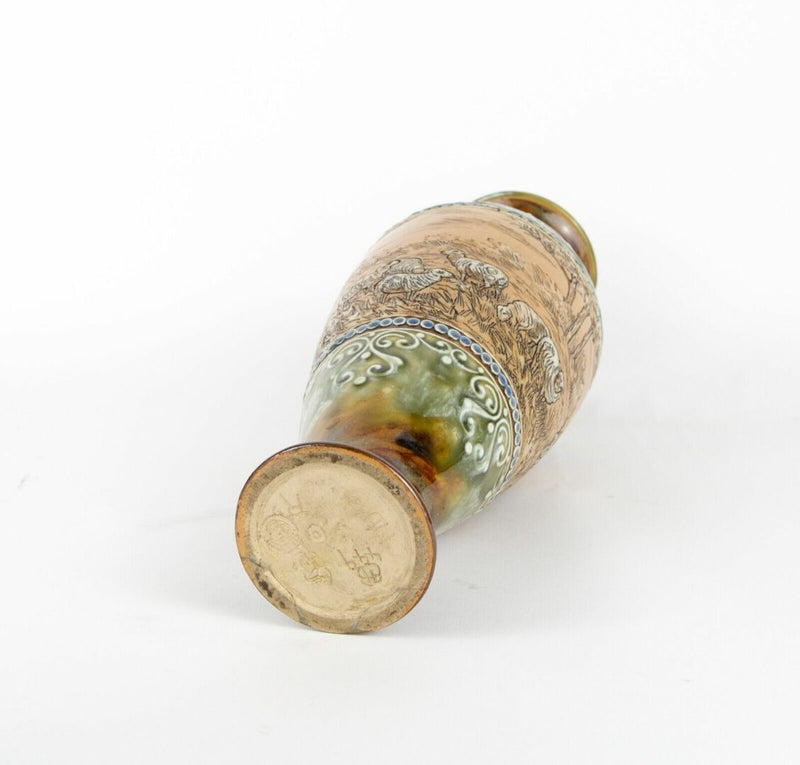 HANNAH BARLOW for ROYAL DOULTON, DONKEYS SHEEP LANDSCAPE, STONEWARE SLENDER VASE