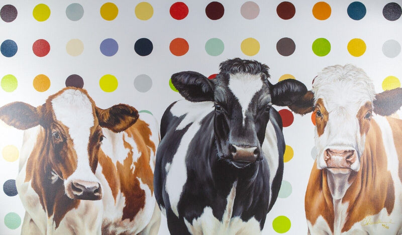 HAYLEY GOODHEAD (BRITISH, C20th) -DAMIENS HERD- LIMITED EDITION COW PRINT 86/195