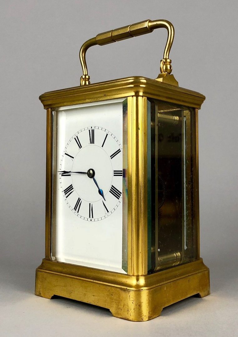 HENRI JACOT, PARIS - C19th FRENCH BRASS/GLASS TRAVEL CARRIAGE TIMEPIECE CLOCK 9229