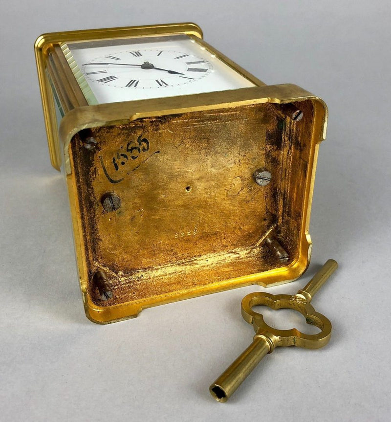 HENRI JACOT, PARIS - C19th FRENCH BRASS/GLASS TRAVEL CARRIAGE TIMEPIECE CLOCK 9229