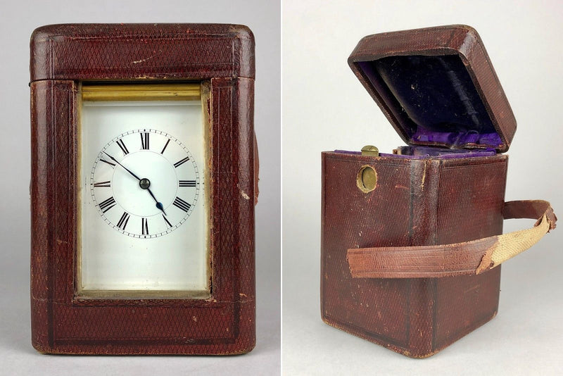 HENRI JACOT, PARIS - C19th FRENCH BRASS/GLASS TRAVEL CARRIAGE TIMEPIECE CLOCK 9229