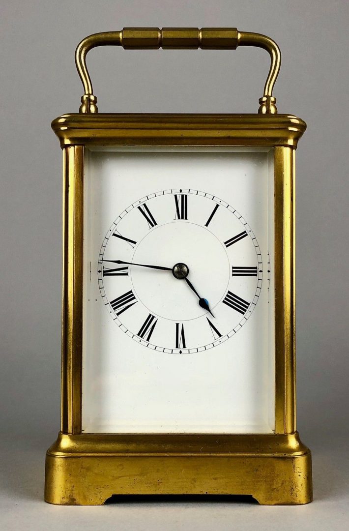 HENRI JACOT, PARIS - C19th FRENCH BRASS/GLASS TRAVEL CARRIAGE TIMEPIECE CLOCK 9229
