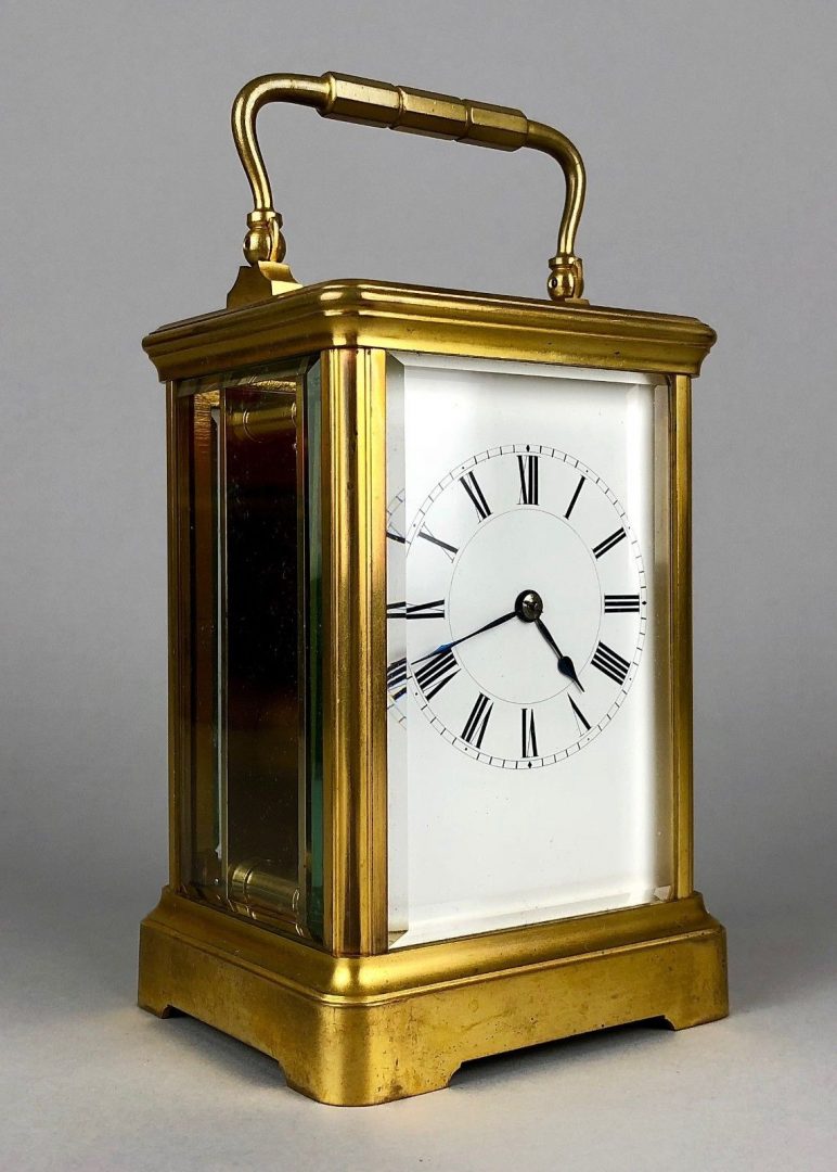 HENRI JACOT, PARIS - C19th FRENCH BRASS/GLASS TRAVEL CARRIAGE TIMEPIECE CLOCK 9229