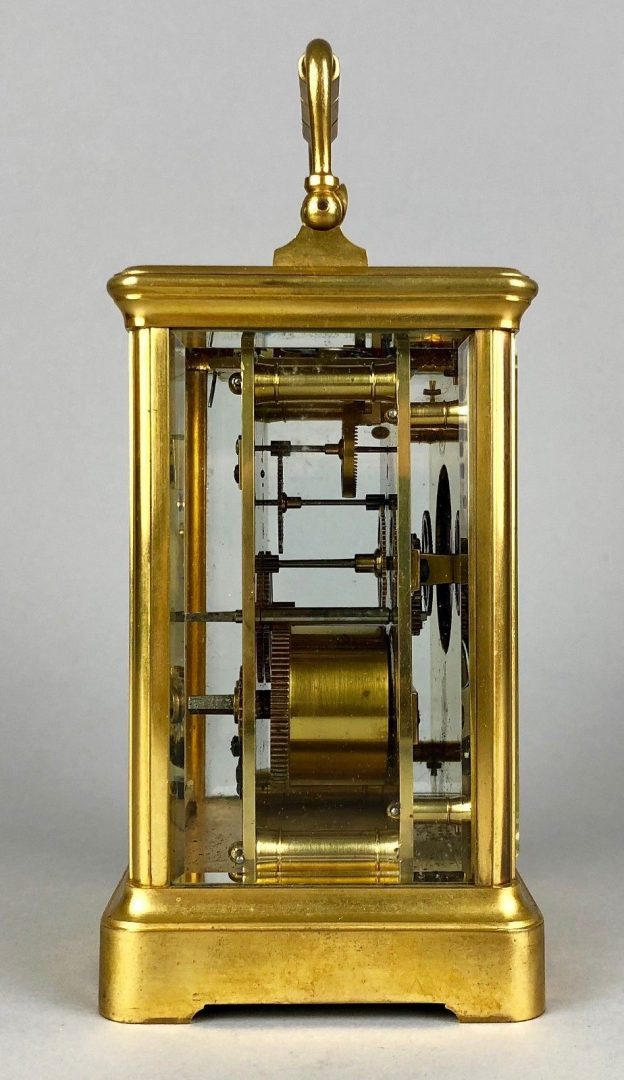 HENRI JACOT, PARIS - C19th FRENCH BRASS/GLASS TRAVEL CARRIAGE TIMEPIECE CLOCK 9229