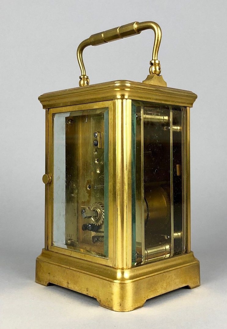 HENRI JACOT, PARIS - C19th FRENCH BRASS/GLASS TRAVEL CARRIAGE TIMEPIECE CLOCK 9229