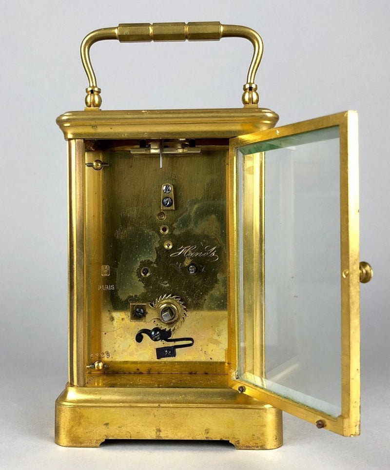 HENRI JACOT, PARIS - C19th FRENCH BRASS/GLASS TRAVEL CARRIAGE TIMEPIECE CLOCK 9229