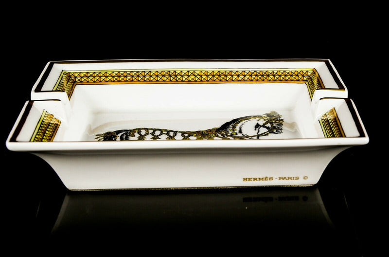 HERMES, PARIS - HORSE LARGE RECTANGULAR PORCELAIN ASHTRAY PIN TRINKET DISH