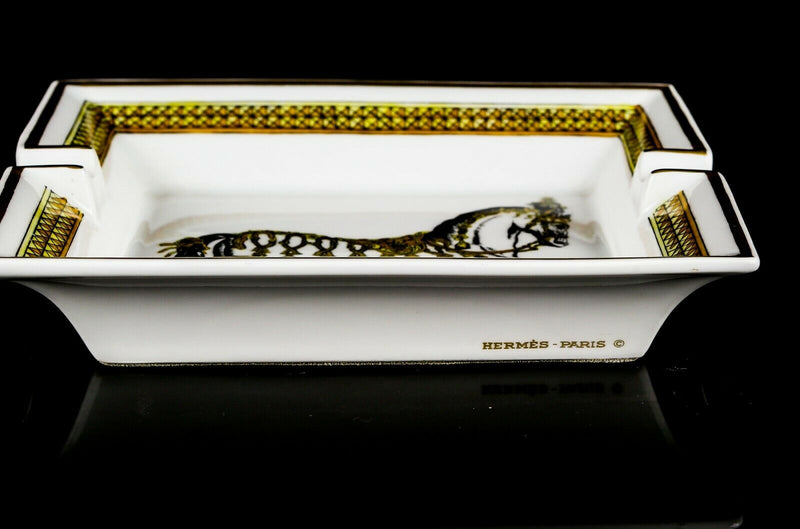 HERMES, PARIS - HORSE LARGE RECTANGULAR PORCELAIN ASHTRAY PIN TRINKET DISH