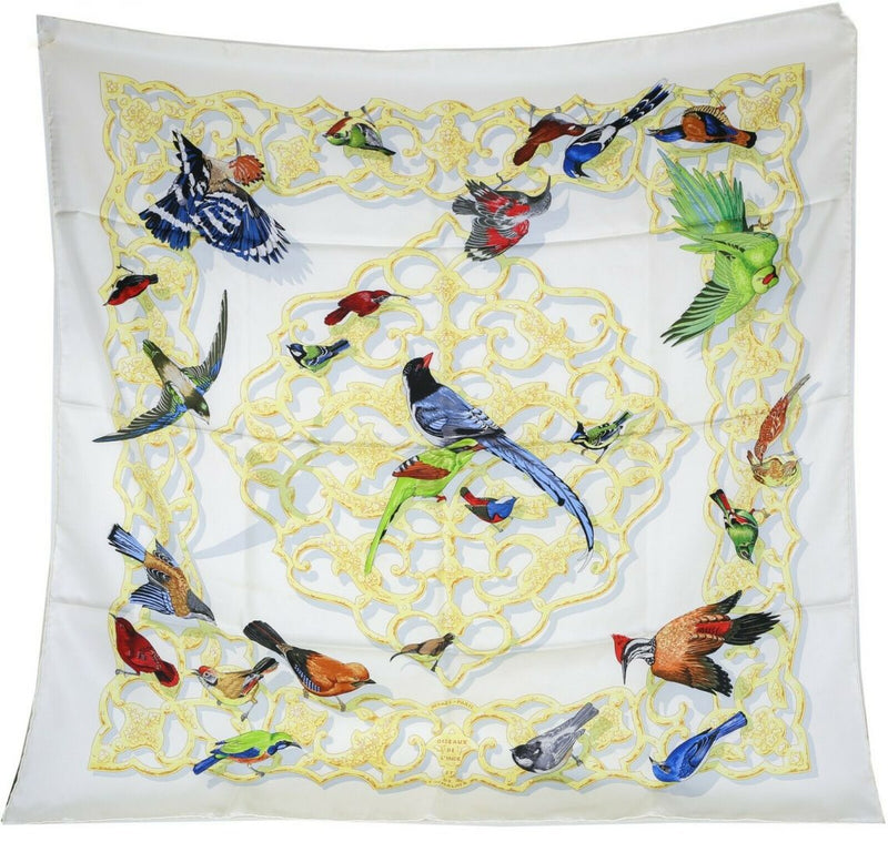HERMES, PARIS -OISEAUX DE L'INDE ET DE L'HIMALAYA- LADIES BIRD SILK SCARF, BOXED