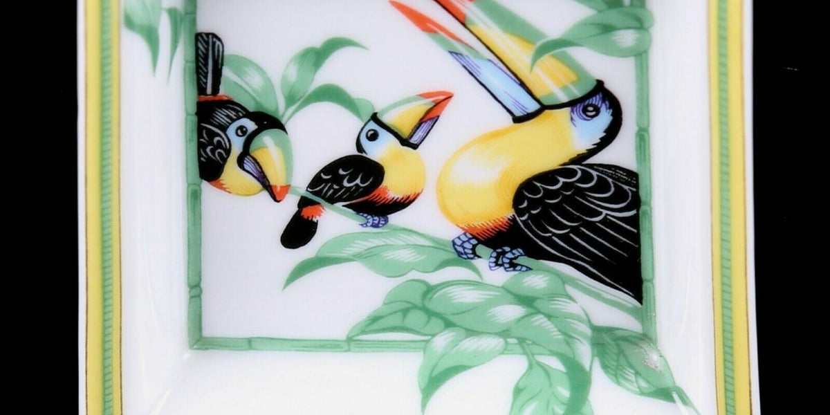 Hermes, Paris - Toucan Birds Square Porcelain Ashtray Pin Trinket