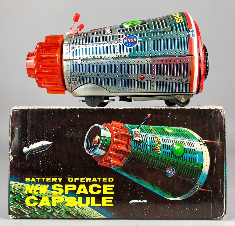 HORIKAWA -NEW SPACE CAPSULE- VINTAGE UNITED STATES NASA TIN PLATE ROCKET SHIP