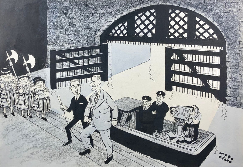 JAK RAYMOND ALLEN JACKSON, STAYING AT CLARIDGES, PEN & INK WASH CARTOON