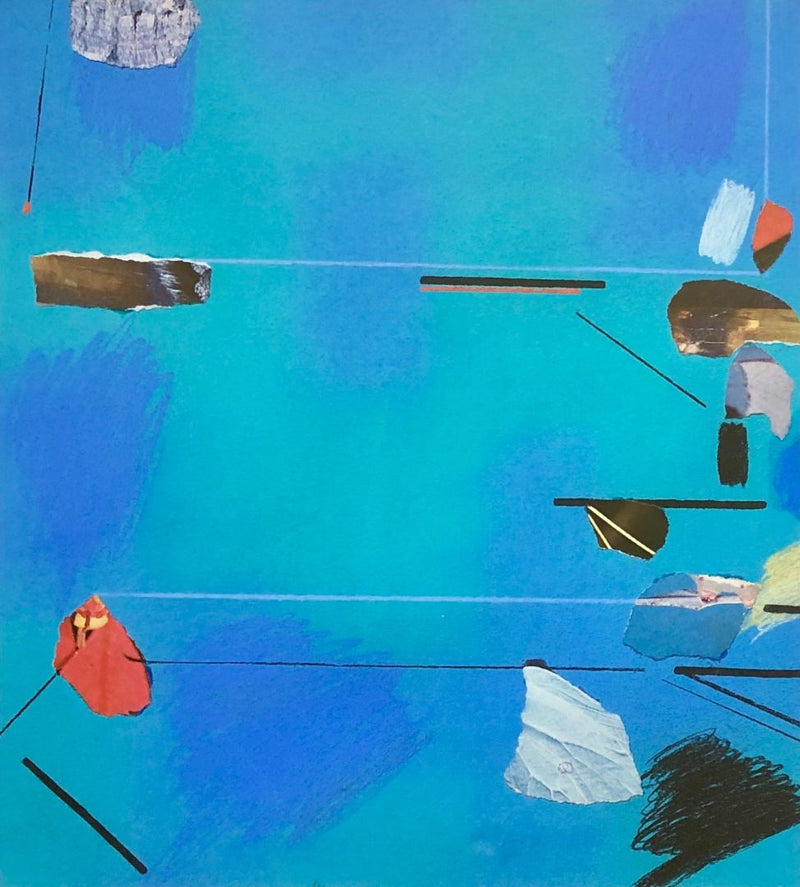 DAVID BLACKBURN MBE, 'BEACH BLUE', 1985, PASTEL & COLLAGE, SIGNED