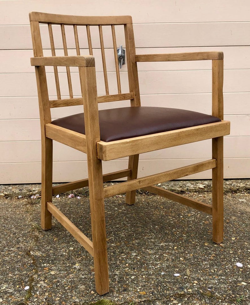 C20th SOLID BEECH FRANK LLOYD WRIGHT STYLE OPEN ARM DINING CHAIR CARVER 1949